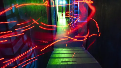 Interior of the laser tag arena at FlagTagAZ in Flagstaff Arizona